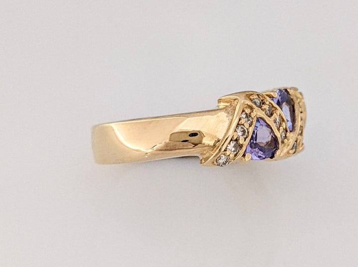 14K TANZANITE TRILLION (5) 4X4 WITH .24 CARAT TOTAL WEIGHT (24) ESTATE BAND 4.8 GRAMS