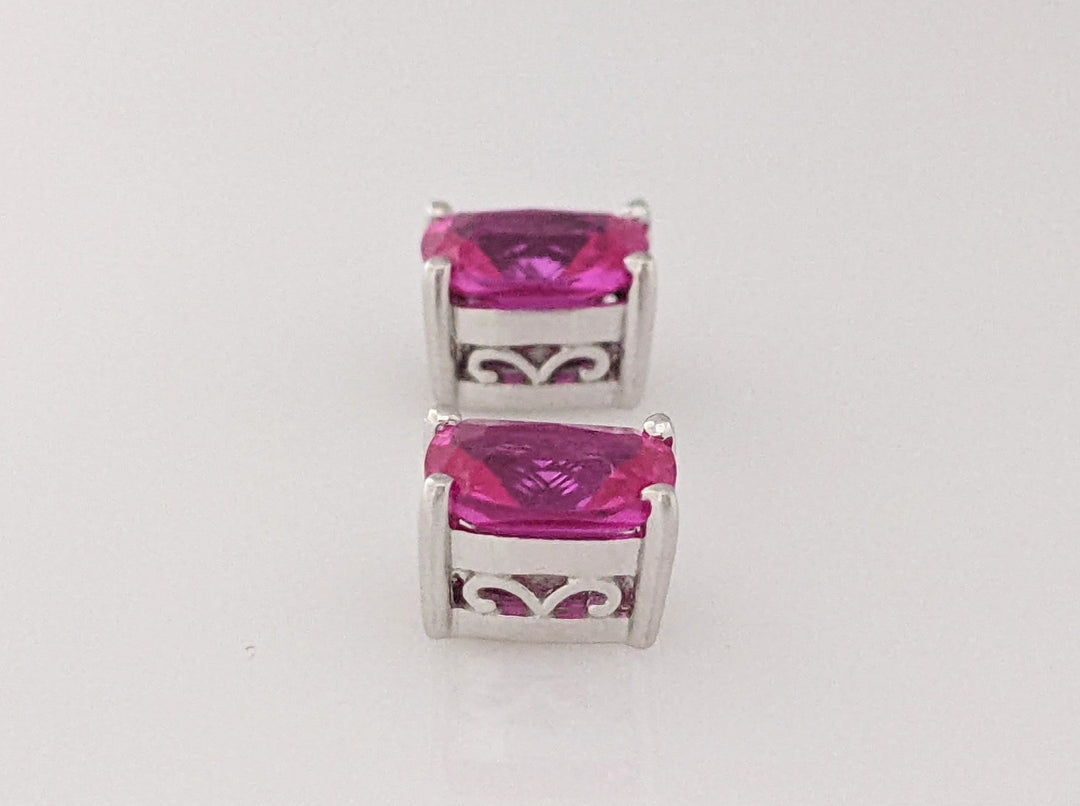 10K WHITE LAB CREATED SAPPHIRE EMERALD CUT 5X7 ESTATE STUD EARRINGS 2.0 GRAMS