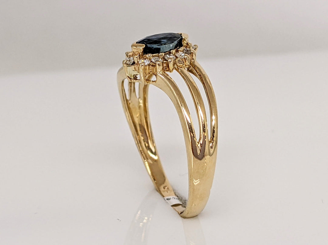 14K SAPPHIRE MARQUISE 3.5X6.5 WITH .18DTW ESTATE RING 2.7 GRAMS