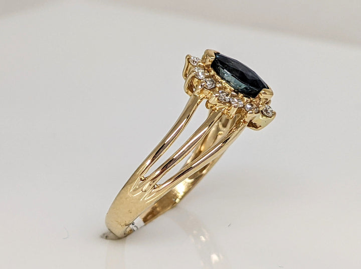 14K SAPPHIRE MARQUISE 3.5X6.5 WITH .18DTW ESTATE RING 2.7 GRAMS