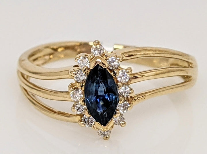 14K SAPPHIRE MARQUISE 3.5X6.5 WITH .18 DIAMOND TOTAL WEIGHT ESTATE RING 2.7 GRAMS