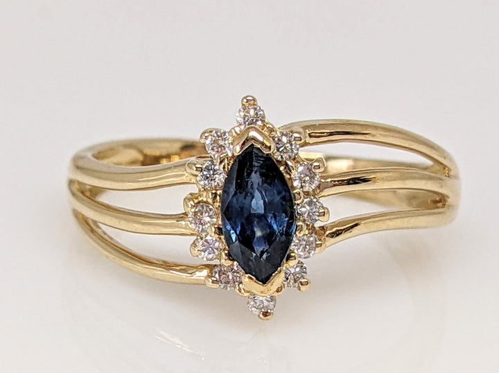 14K SAPPHIRE MARQUISE 3.5X6.5 WITH .18 DIAMOND TOTAL WEIGHT ESTATE RING 2.7 GRAMS