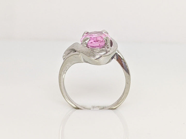 10K LAB-CREATED PINK SAPPHIRE OVAL 8X10 BRUSHED FREE FORM ESTATE RING 4.5 GRAMS