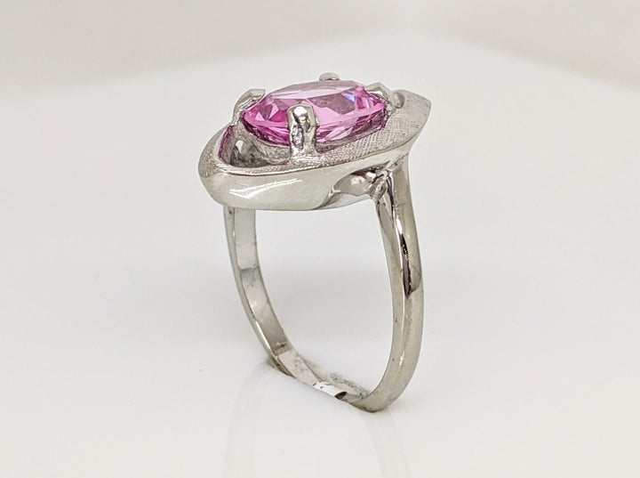 10K LAB-CREATED PINK SAPPHIRE OVAL 8X10 BRUSHED FREE FORM ESTATE RING 4.5 GRAMS