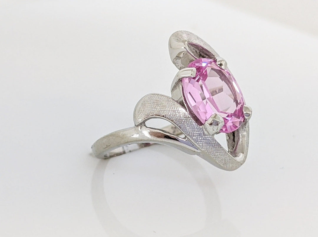 10K LAB-CREATED PINK SAPPHIRE OVAL 8X10 BRUSHED FREE FORM ESTATE RING 4.5 GRAMS