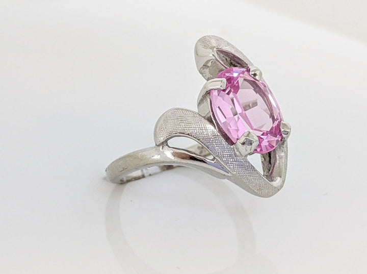 10K LAB-CREATED PINK SAPPHIRE OVAL 8X10 BRUSHED FREE FORM ESTATE RING 4.5 GRAMS