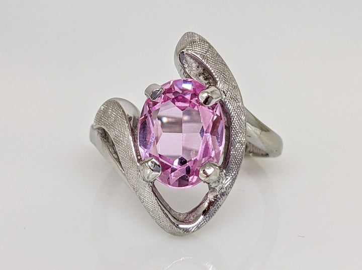 10K LAB-CREATED PINK SAPPHIRE OVAL 8X10 BRUSHED FREE FORM ESTATE RING 4.5 GRAMS