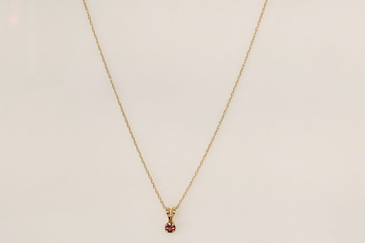 14K GARNET ROUND 3MM ESTATE PENDANT & CHAIN 0.8 GRAMS