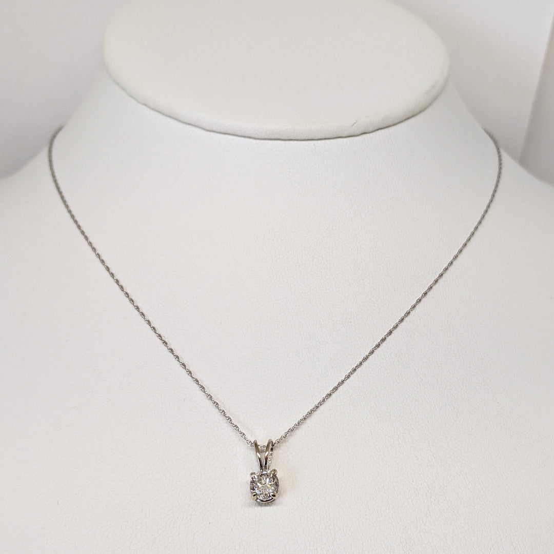 14K WHITE .60CT I2 G DIA ROUND ESTATE PENDANT & CHAIN 1.6 GRAMS