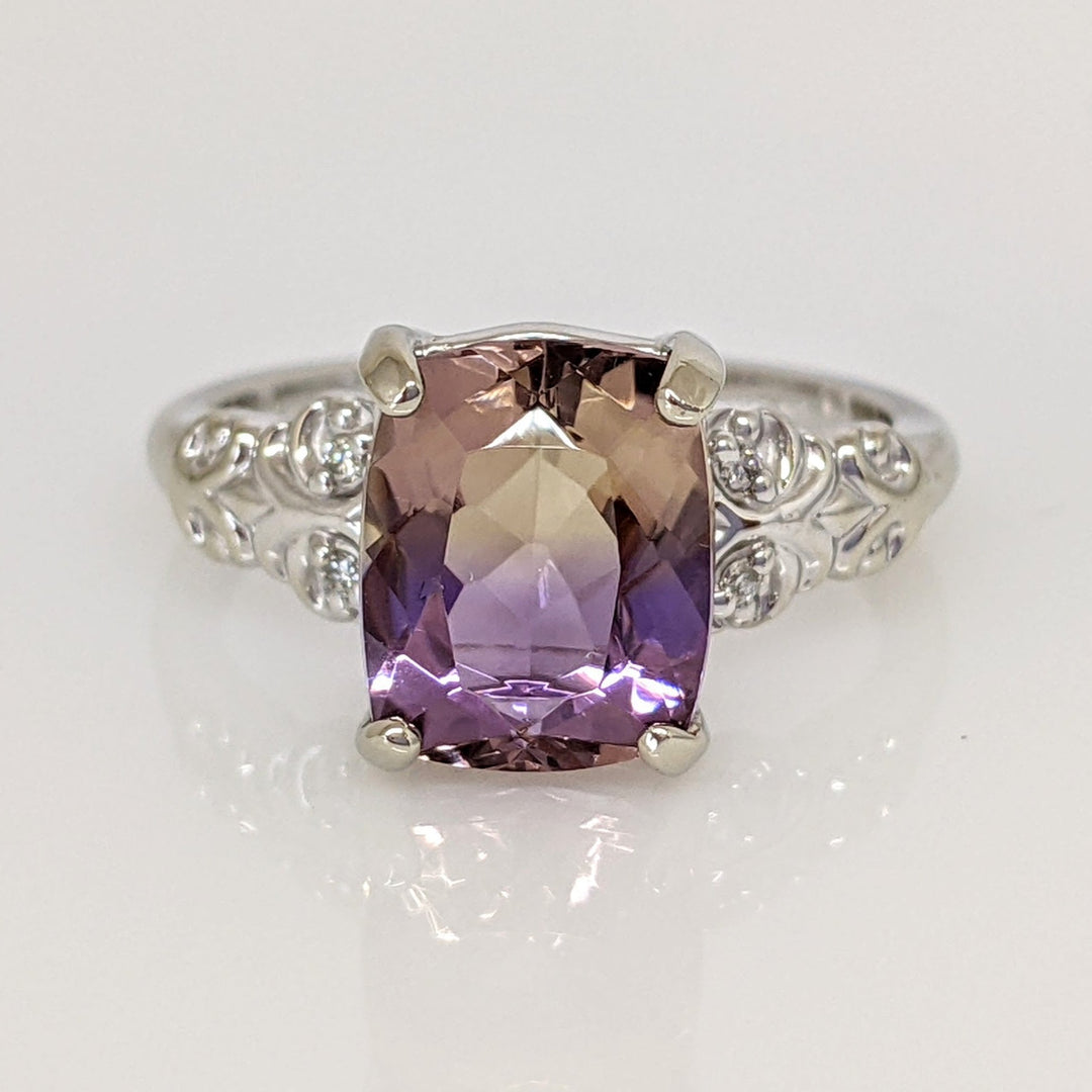 10K AMETRINE CUSHION 8X10 WITH (4) MELEE ESTATE RING 4.1 GRAMS