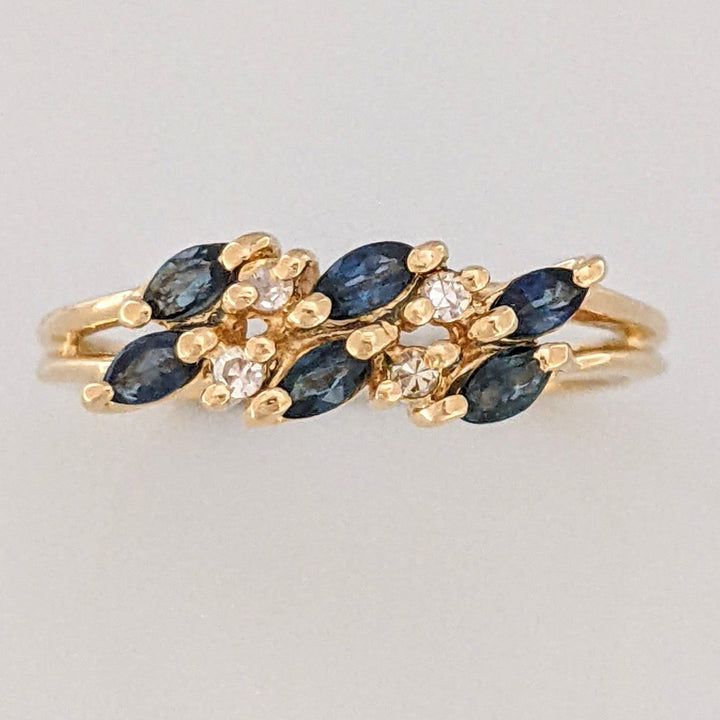 14K SAPPHIRE MARQUISE 2X4 WITH (4) DIAMONDS 2.2 GRAMS