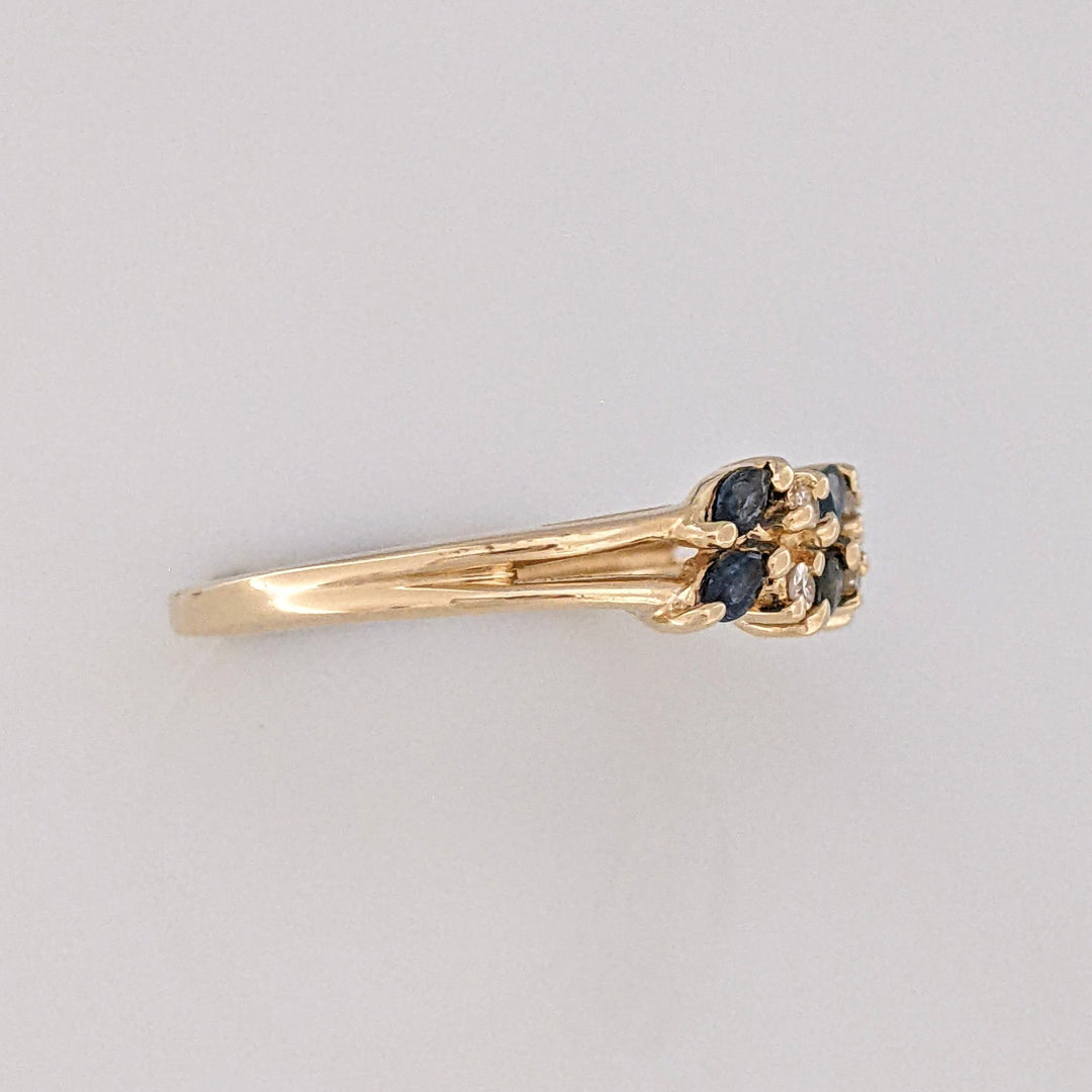 14K SAPPHIRE MARQUISE 2X4 WITH (4) DIAMONDS 2.2 GRAMS