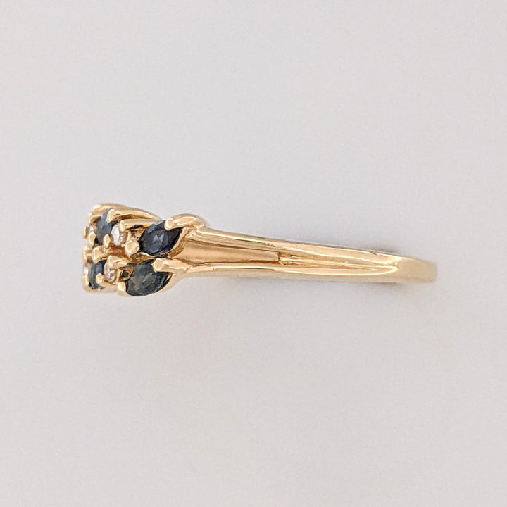 14K SAPPHIRE MARQUISE 2X4 WITH (4) MELEE ESTATE RING 2.2 GRAMS