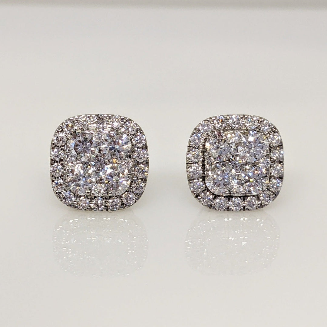 14K WHITE 1.50 CARAT TOTAL WEIGHT I1 G DIAMOND ROUND (54) ESTATE CLUSTER EARRINGS 4.7 GRAMS