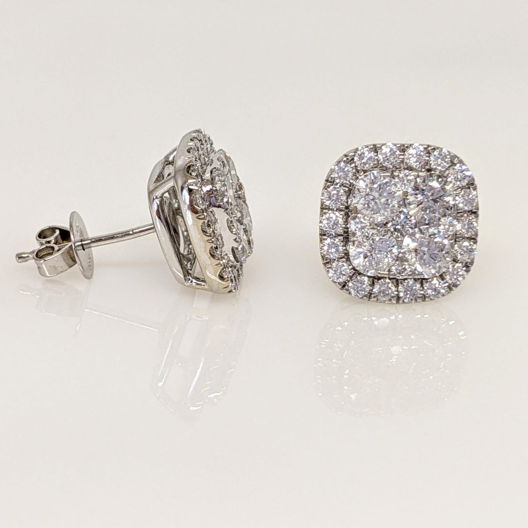 14K WHITE 1.50 CARAT TOTAL WEIGHT I1 G DIAMOND ROUND (54) ESTATE CLUSTER EARRINGS 4.7 GRAMS