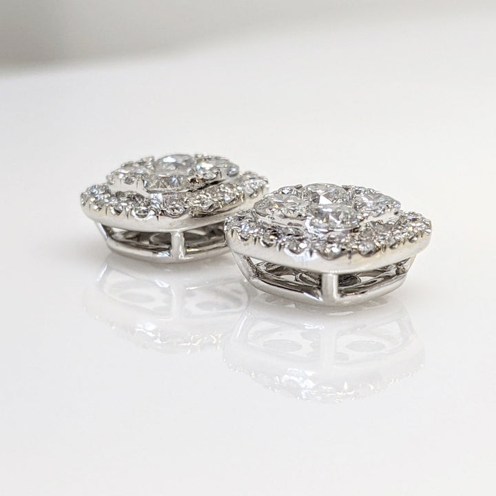 14K WHITE 1.50 CARAT TOTAL WEIGHT I1 G DIAMOND ROUND (54) ESTATE CLUSTER EARRINGS 4.7 GRAMS