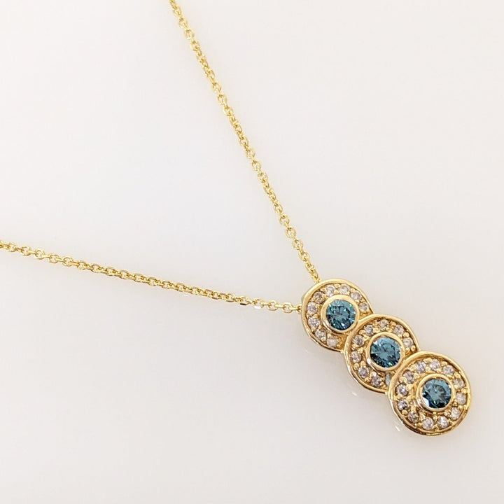 14K .65CTW I1-I2 BLUE (3) WHITE (29) BEZEL ESTATE PENDANT & CHAIN 3.6 GRAMS