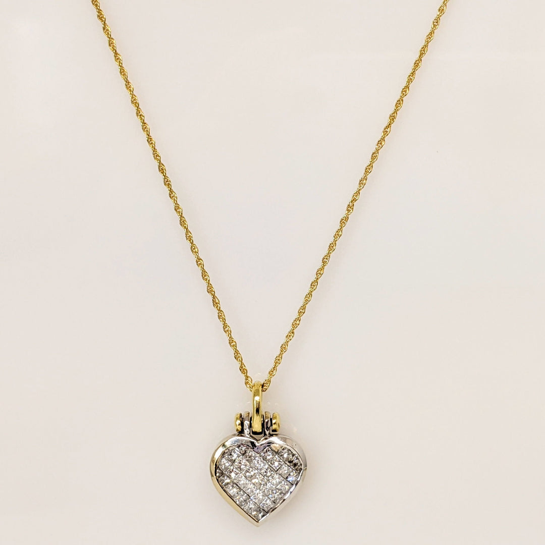 18K/14K 1.28CTW SI1 G DIAMOND PRINCESS CUT (32) ESTATE PENDANT & CHAIN 8.5 GRAMS