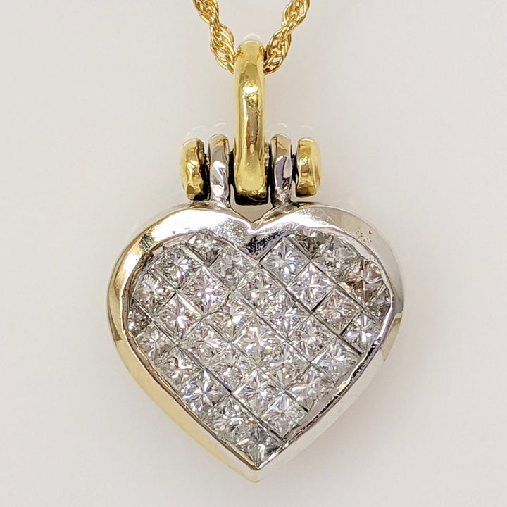 18K/14K 1.28CTW SI1 G DIAMOND PRINCESS CUT (32) ESTATE PENDANT & CHAIN 8.5 GRAMS