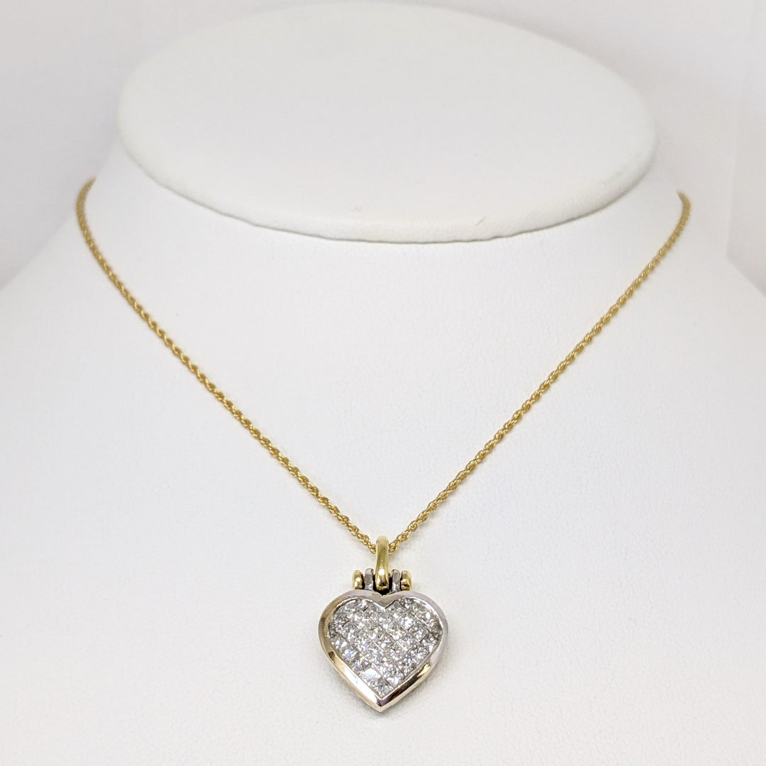 18K/14K 1.28CTW SI1 G DIAMOND PRINCESS CUT (32) ESTATE PENDANT & CHAIN 8.5 GRAMS