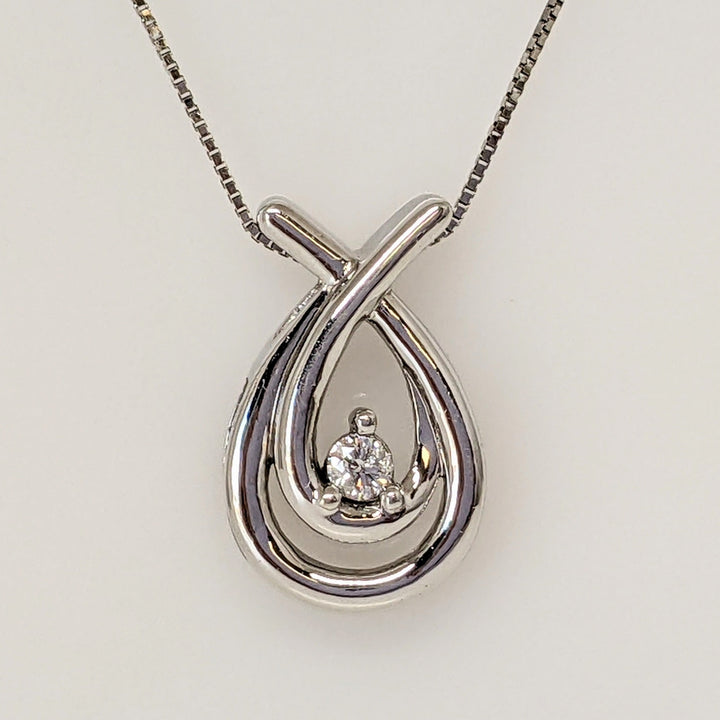 10K WHITE .06CT DIAMOND ROUND PEAR BYPASS ESTATE PENDANT & CHAIN 2.6 GRAMS