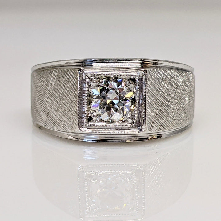 14K WHITE .50CT VS K DIAMOND ROUND SQUARE TOP ESTATE RING 6.8 GRAMS