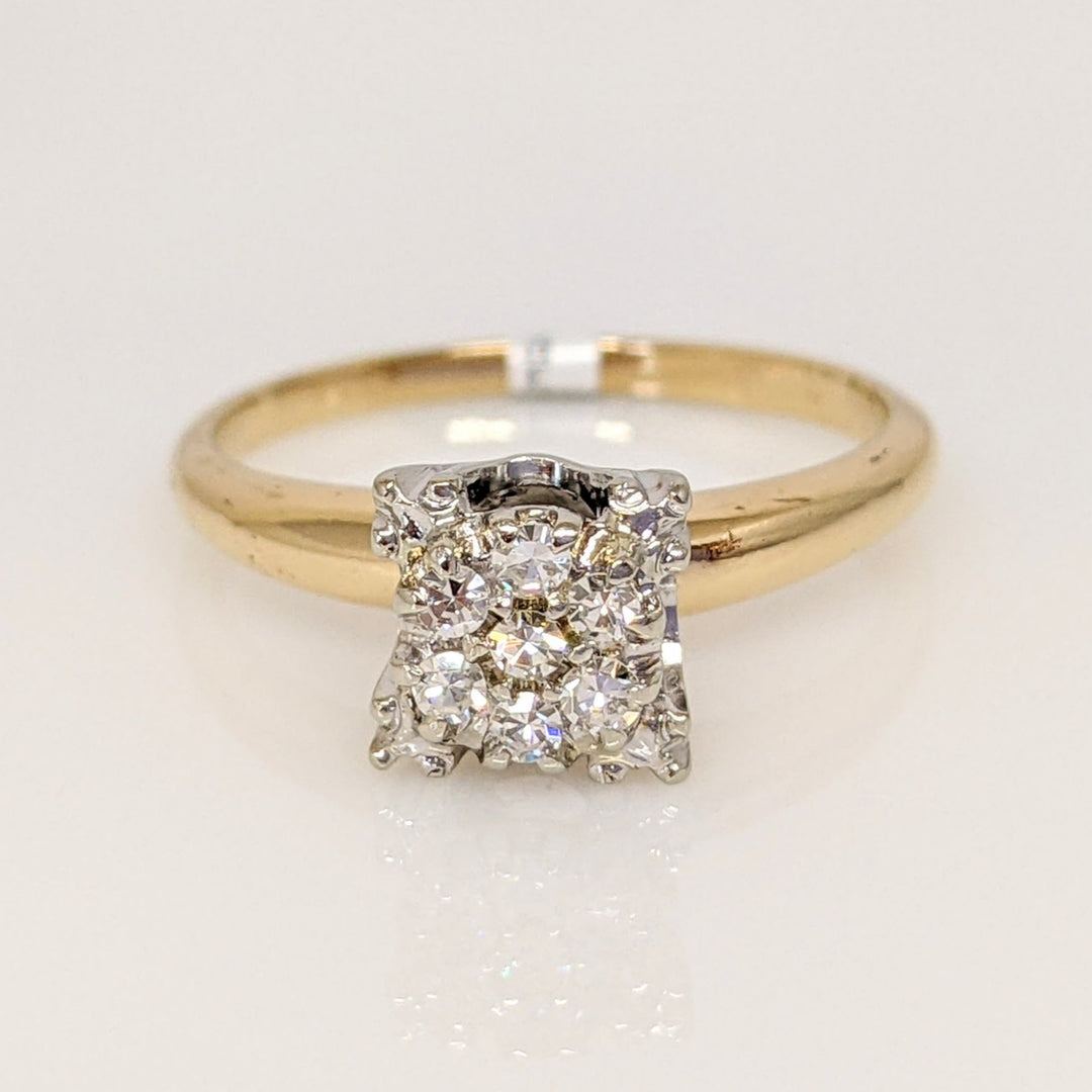 14K .14CTW VS2 I DIAMOND ROUND (7) ESTATE RING 2.7 GRAMS