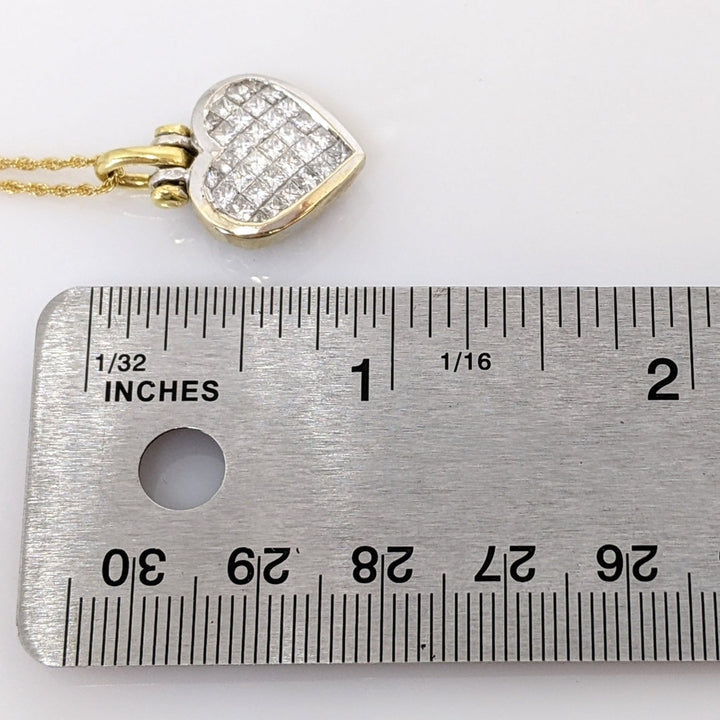 18K/14K 1.28CTW SI1 G DIAMOND PRINCESS CUT (32) ESTATE PENDANT & CHAIN 8.5 GRAMS