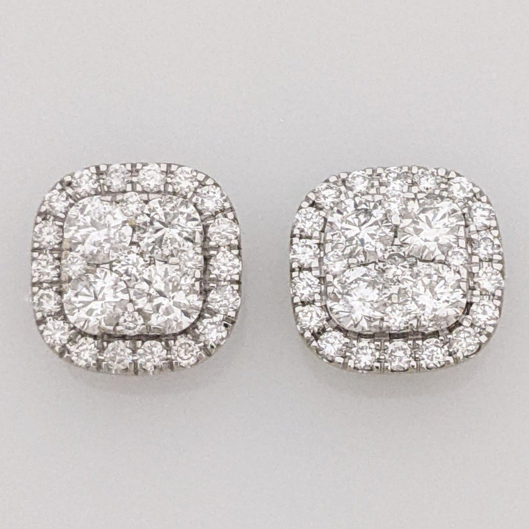 14K WHITE 1.50 CARAT TOTAL WEIGHT I1 G DIAMOND ROUND (54) ESTATE CLUSTER EARRINGS 4.7 GRAMS