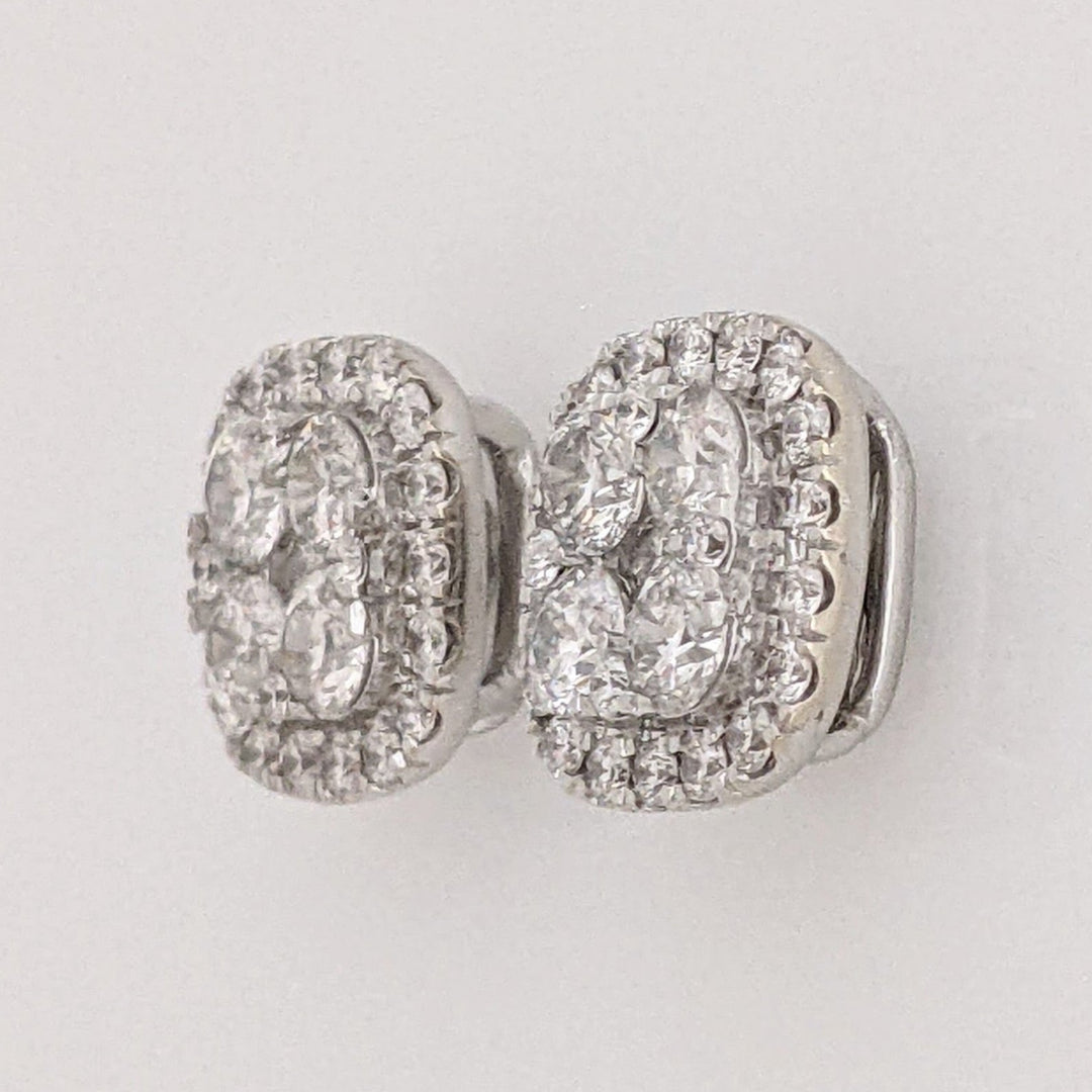 14K WHITE 1.50 CARAT TOTAL WEIGHT I1 G DIAMOND ROUND (54) ESTATE CLUSTER EARRINGS 4.7 GRAMS