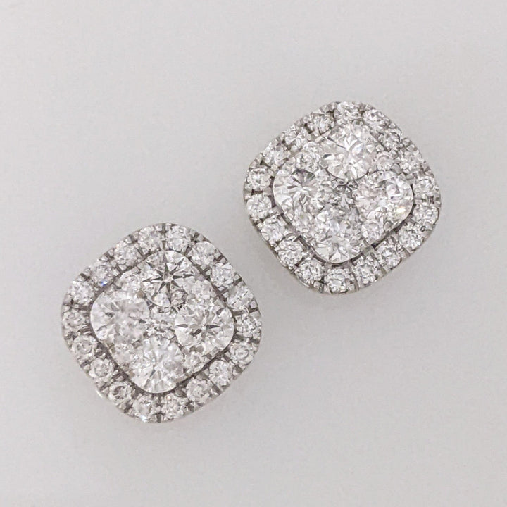 14K WHITE 1.50 CARAT TOTAL WEIGHT I1 G DIAMOND ROUND (54) ESTATE CLUSTER EARRINGS 4.7 GRAMS