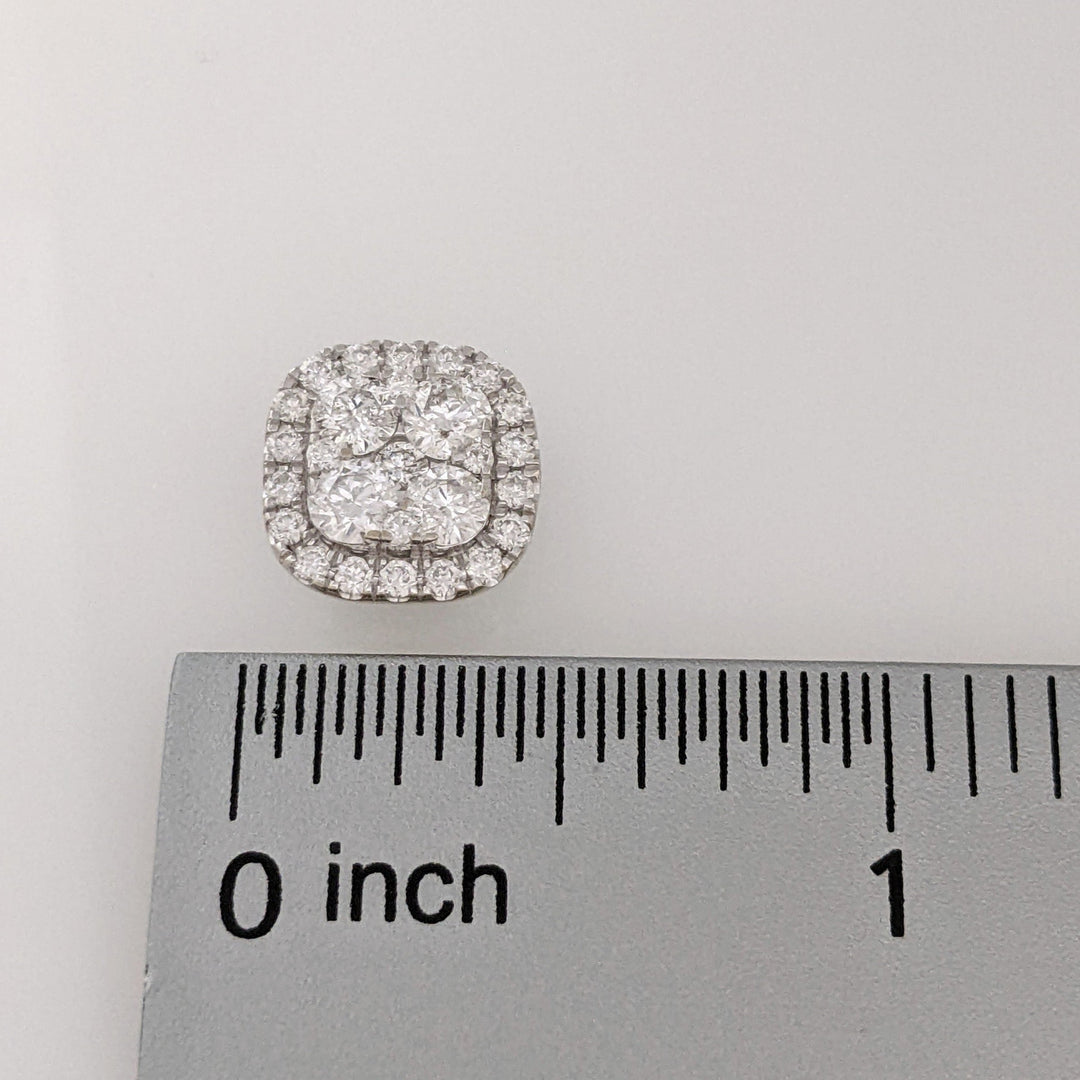 14K WHITE 1.50 CARAT TOTAL WEIGHT I1 G DIAMOND ROUND (54) ESTATE CLUSTER EARRINGS 4.7 GRAMS