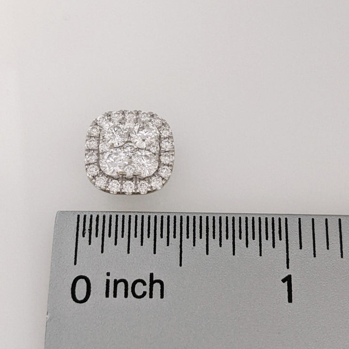 14K WHITE 1.50 CARAT TOTAL WEIGHT I1 G DIAMOND ROUND (54) ESTATE CLUSTER EARRINGS 4.7 GRAMS