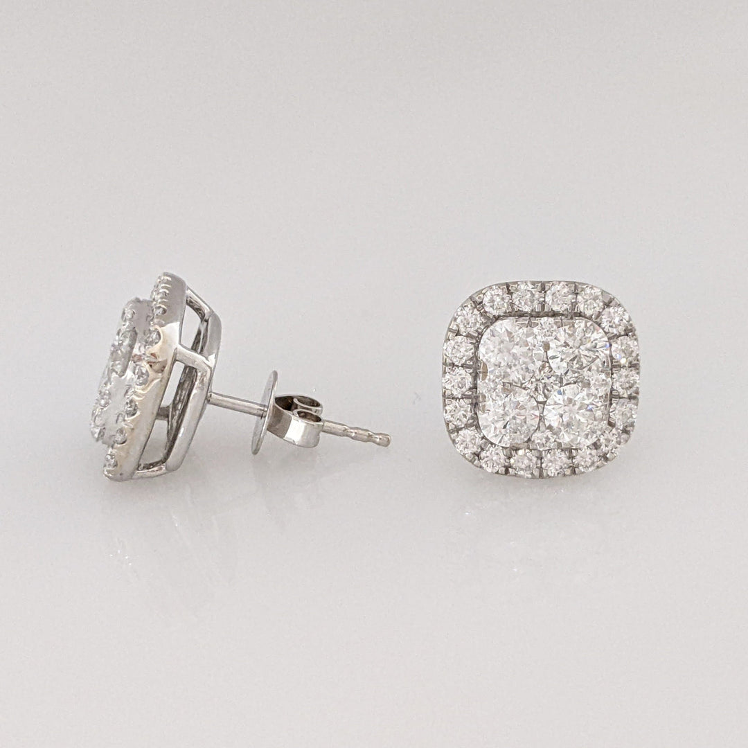 14K WHITE 1.50 CARAT TOTAL WEIGHT I1 G DIAMOND ROUND (54) ESTATE CLUSTER EARRINGS 4.7 GRAMS