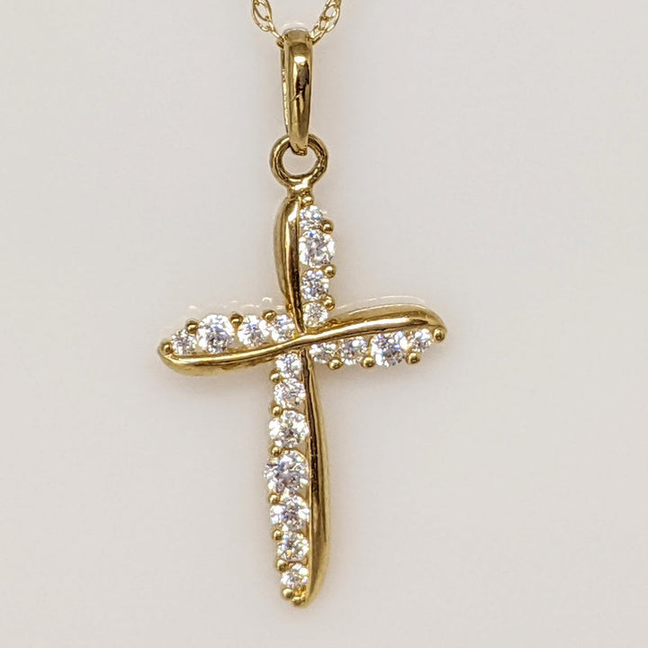 14K .22CTW SI1 I DIAMOND ROUND (19) ESTATE CROSS PENDANT & CHAIN 1.6 GRAMS