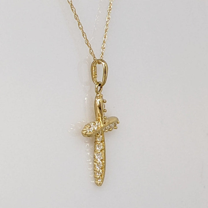 14K .22CTW SI1 I DIAMOND ROUND (19) ESTATE CROSS PENDANT & CHAIN 1.6 GRAMS