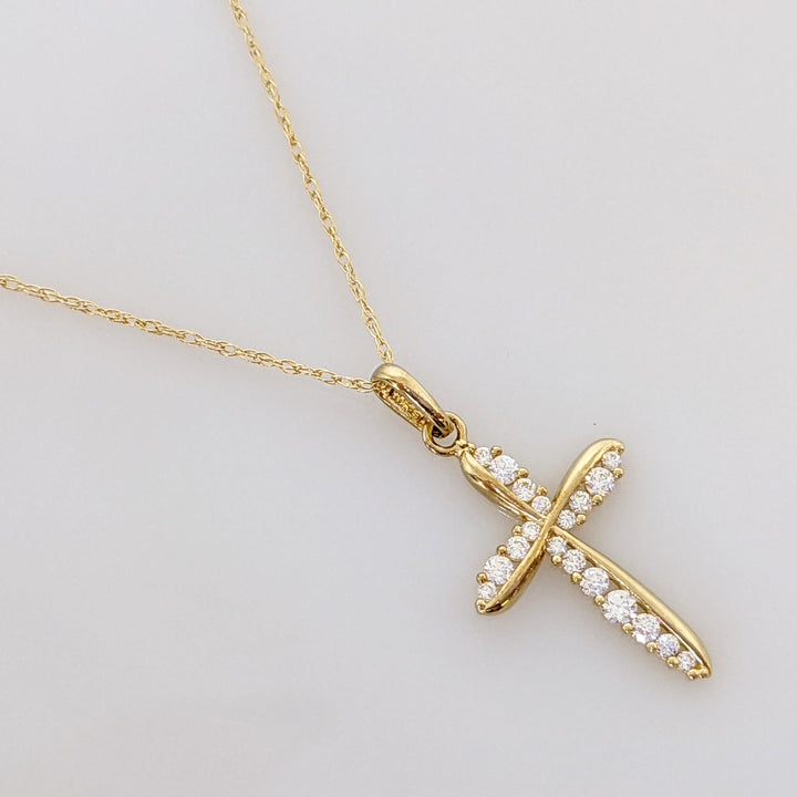 14K .22CTW SI1 I DIAMOND ROUND (19) ESTATE CROSS PENDANT & CHAIN 1.6 GRAMS