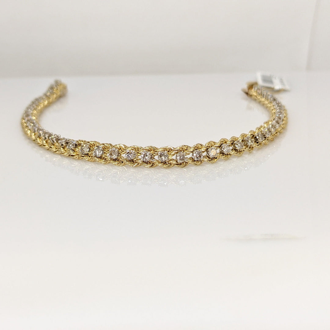 14K 1.92CTW I1 L DIAMOND ROUND (48) ESTATE ROPE BRACELET 10.8 GRAMS