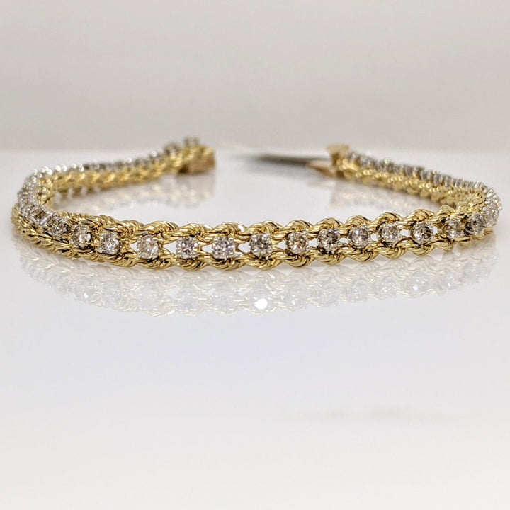 14K 1.92CTW I1 L DIAMOND ROUND (48) ESTATE ROPE BRACELET 10.8 GRAMS