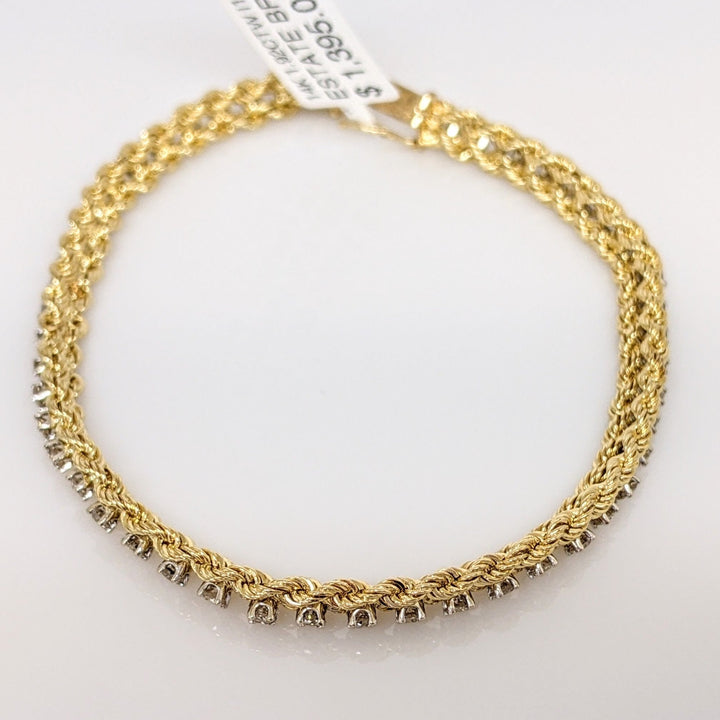 14K 1.92CTW I1 L DIAMOND ROUND (48) ESTATE ROPE BRACELET 10.8 GRAMS