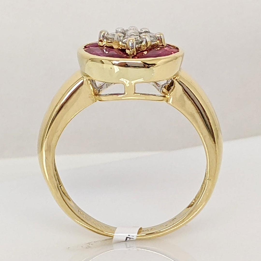 18K RUBY MARQUISE (4) 3X6 WITH .16DTW (4) ROUND ESTATE RING 4.7 GRAMS