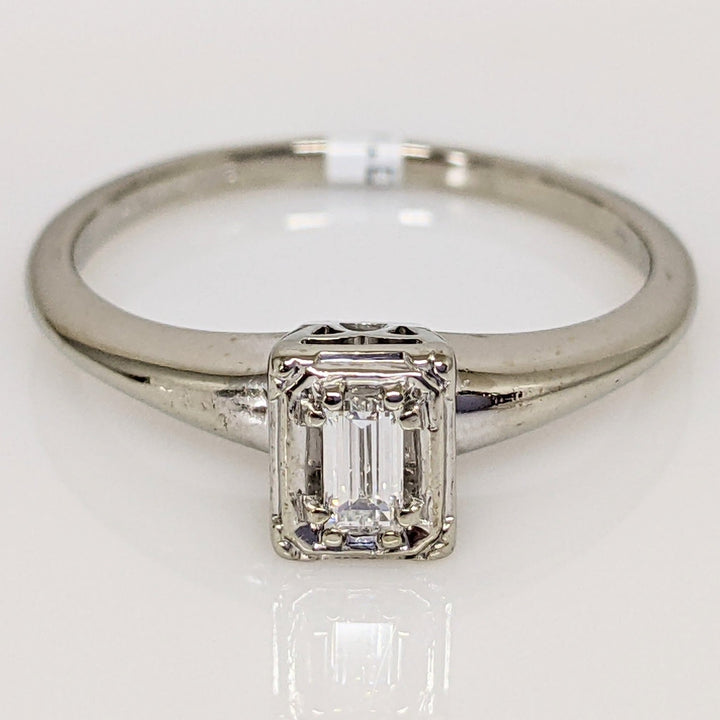 14K WHITE .25CT VS2 G DIAMOND EMERALD CUT GOLD FRAME ESTATE RING 2.3 GRAMS