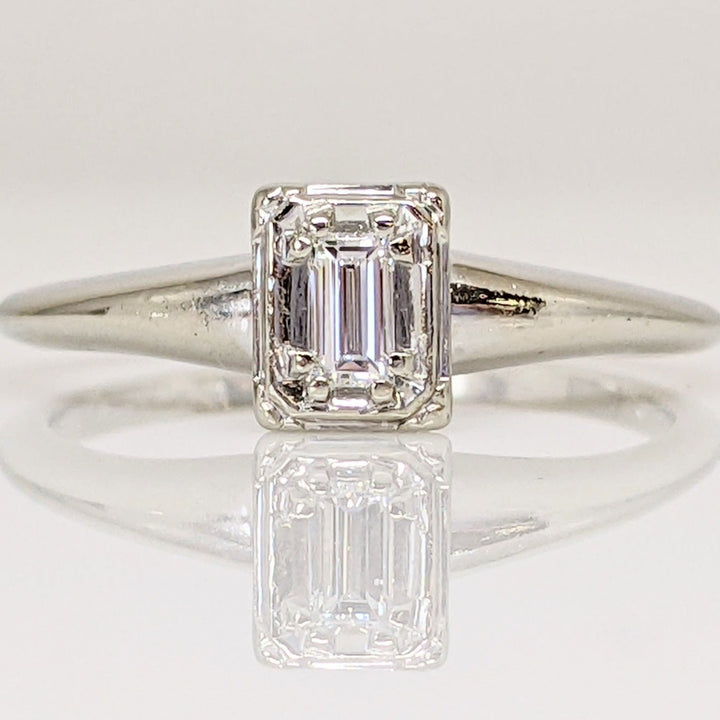 14K WHITE .25CT VS2 G DIAMOND EMERALD CUT GOLD FRAME ESTATE RING 2.3 GRAMS