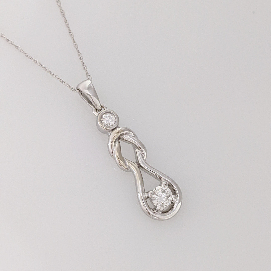 14K WHITE .22CTW I1 H DIAMOND ROUND (2) ESTATE LOVE KNOT PENDANT & CHAIN 2.3 GRAMS