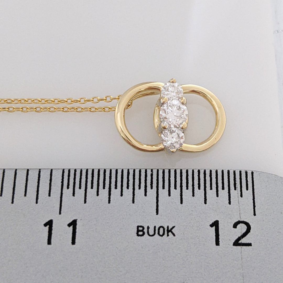 14K .52CTW I1 F DIAMOND ROUND (3) ESTATE 2-CIRCLE PENDANT & CHAIN 3.3 GRAMS