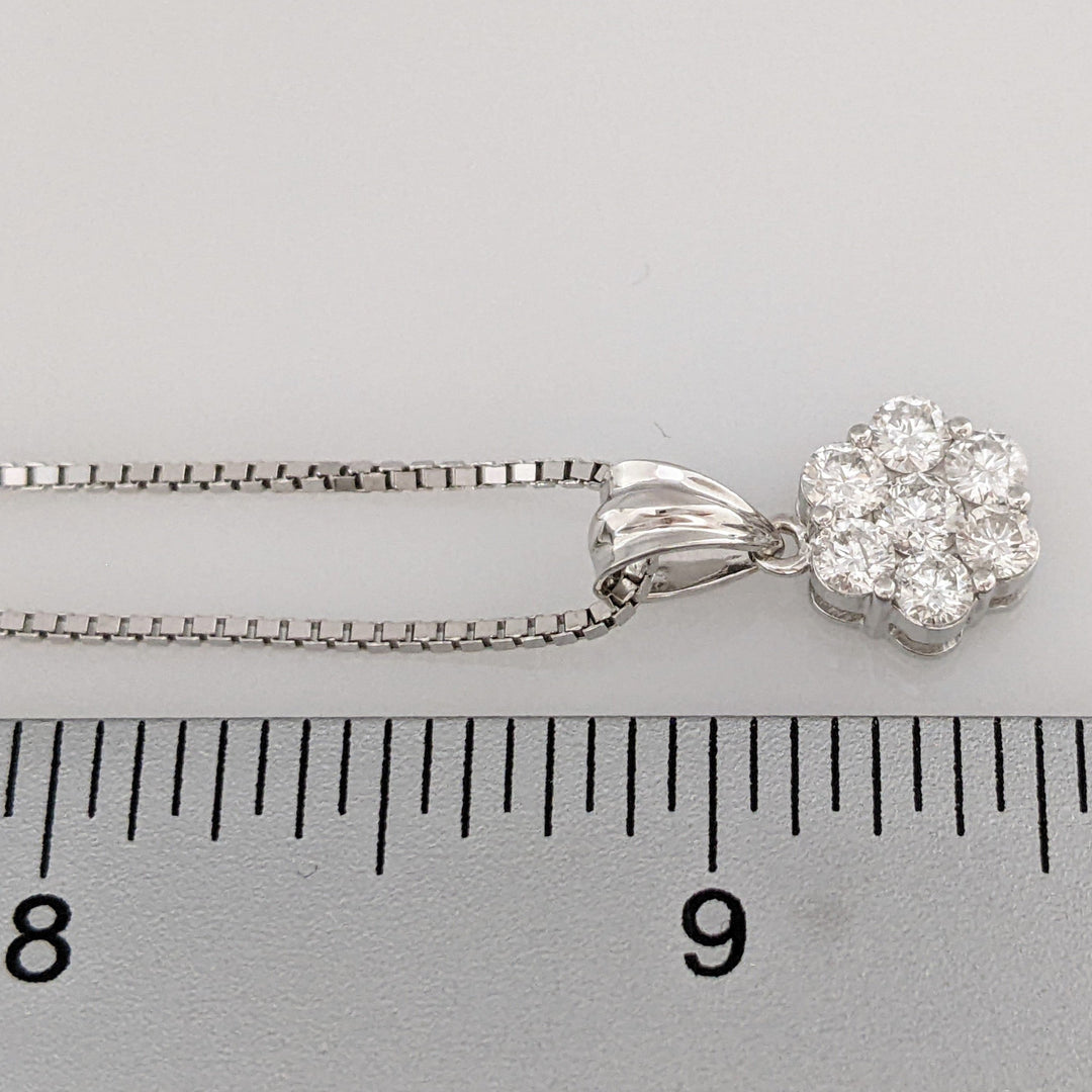 14K WHITE 1.00CTW I1 H DIAMOND ROUND (7) ESTATE CLUSTER PENDANT & CHAIN 6.3 GRAMS