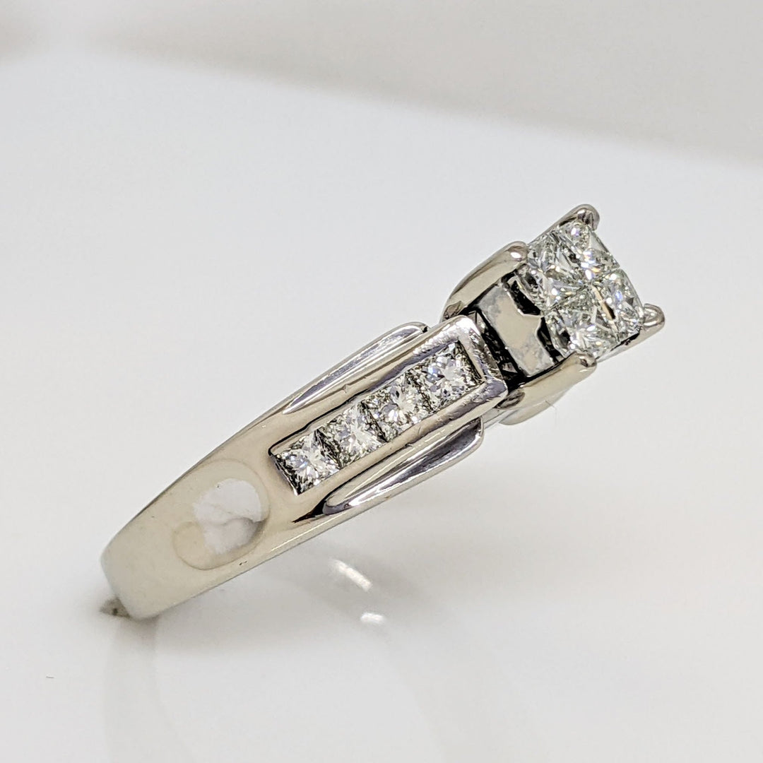 14K WHITE .72 CARAT TOTAL WEIGHT VS2 J DIAMOND PRINCESS CUT (12) ESTATE RING 7.1 GRAMS