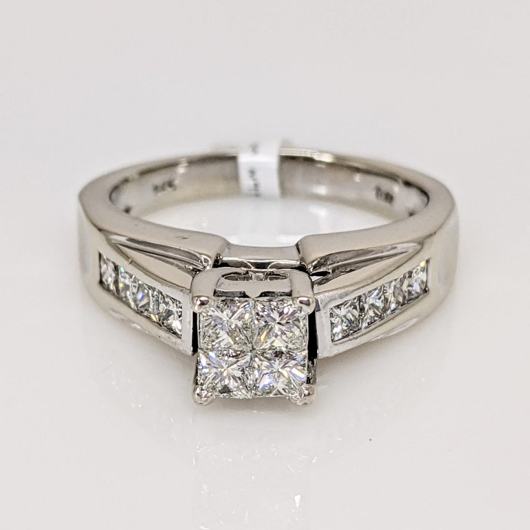 14K WHITE .72 CARAT TOTAL WEIGHT VS2 J DIAMOND PRINCESS CUT (12) ESTATE RING 7.1 GRAMS