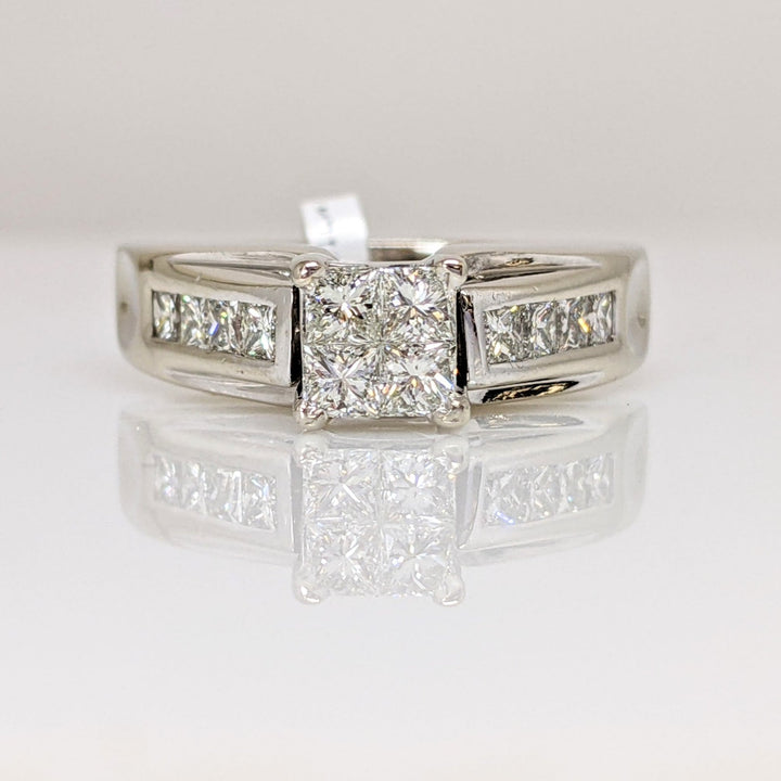 14K WHITE .72 CARAT TOTAL WEIGHT VS2 J DIAMOND PRINCESS CUT (12) ESTATE RING 7.1 GRAMS