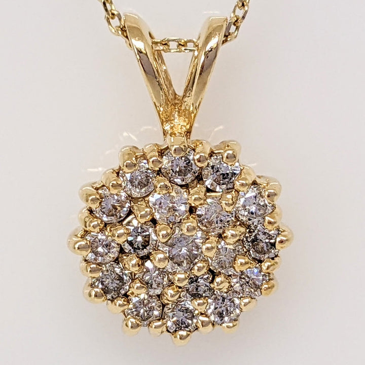 10K .49CTW I1 I DIAMOND ROUND (19) ESTATE CLUSTER PENDANT & CHAIN 2.3 GRAMS